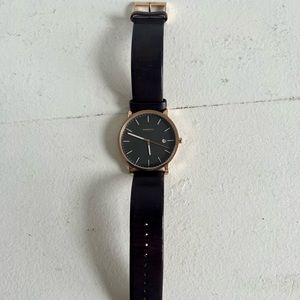 Skagen watch brown rose gold quartz leather band time date